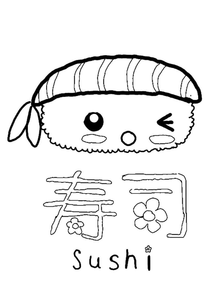 hoạt hình tranh tô màu sushi cute