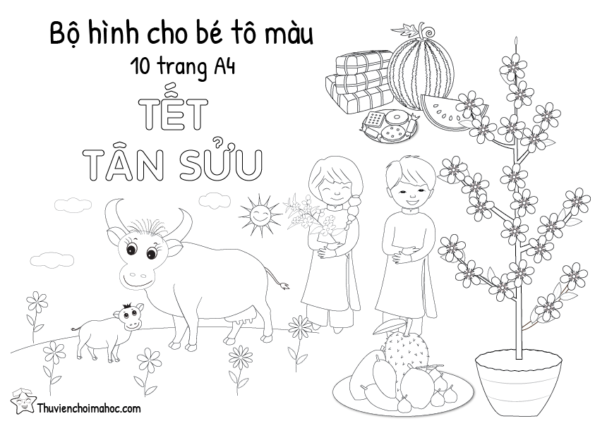 tranh tô màu mâm ngũ quả ngày tết 0022