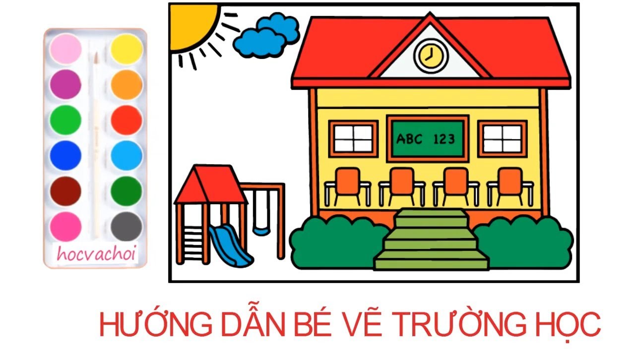 tranh tô màu ngôi trường tiểu học 0020